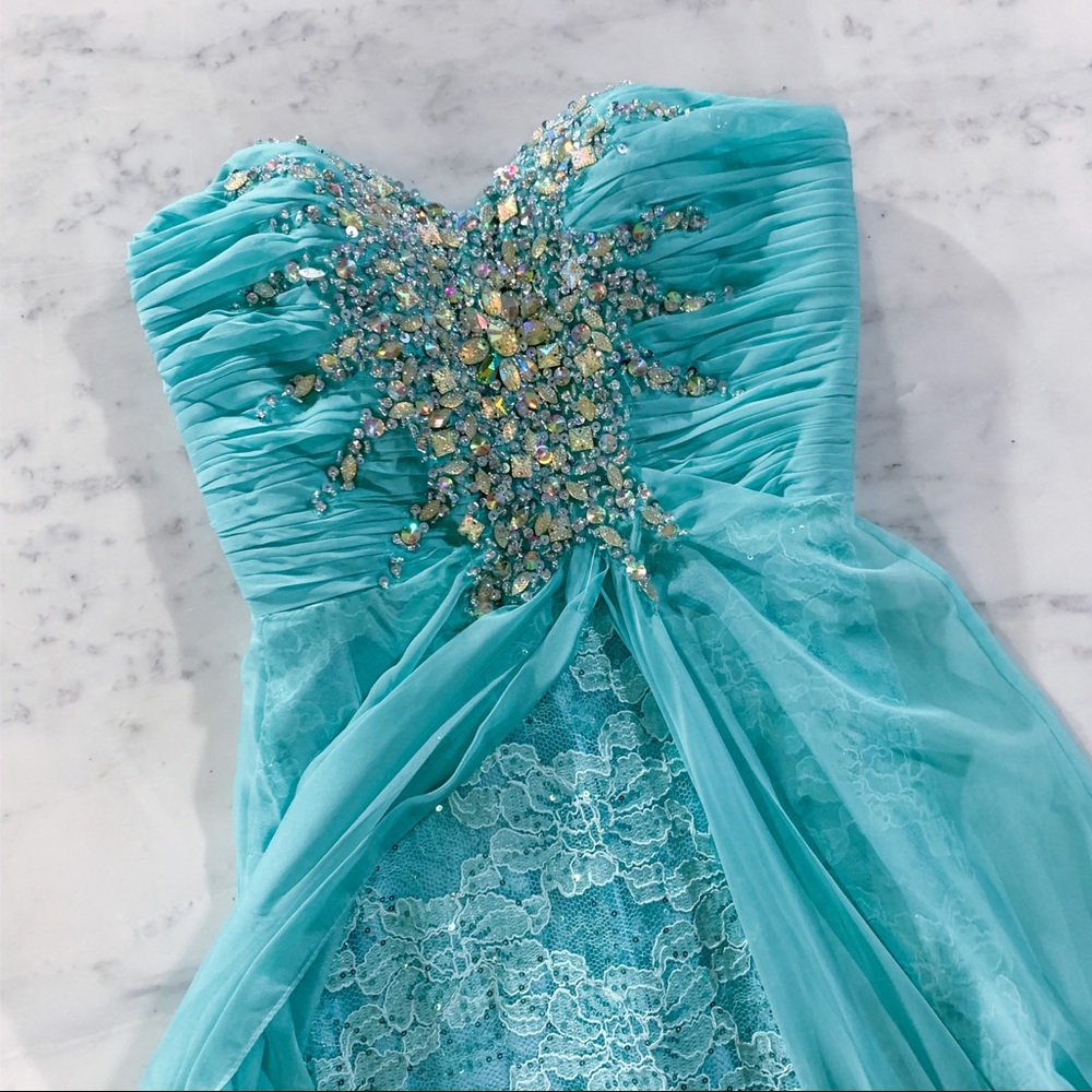 Mint Green Pageant Dress with Overlay Train - Picture 2 of 8